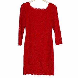 Cache VTG Red Lace Dress Exposed Zipper Square Neck Sz 8